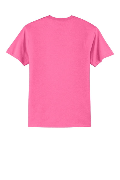 Rear View of NeonPink Port & Co Core Blend Tee. PC55