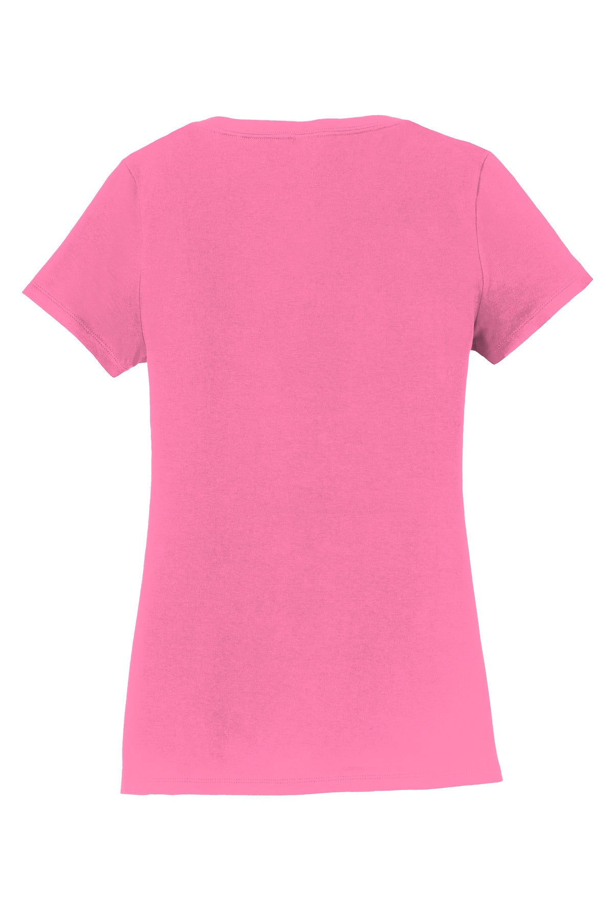 Rear View of New Pink Port & Co Women's Fan Favorite V-Neck Tee. LPC450V