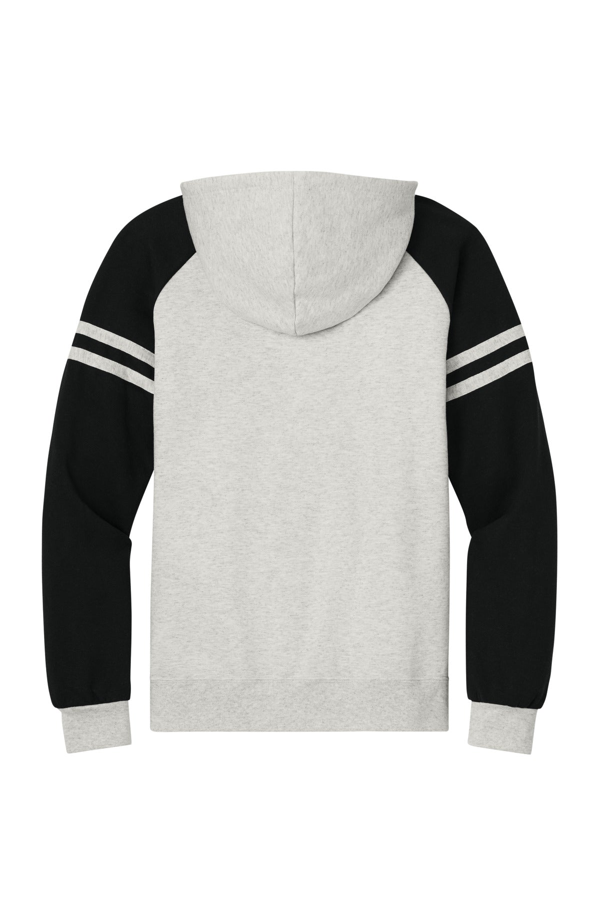 Rear View of OatH/BkInk Jerzees Unisex NuBlend Varsity Colorblock Hooded Sweatshirt 97C