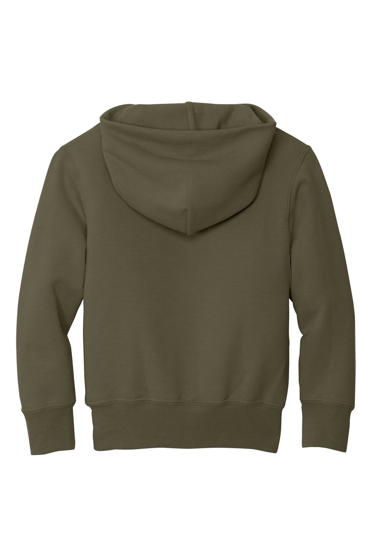 Rear View of Olive Drab Grn Port & Co Youth Core Fleece Pullover Hooded Sweatshirt. PC90YH
