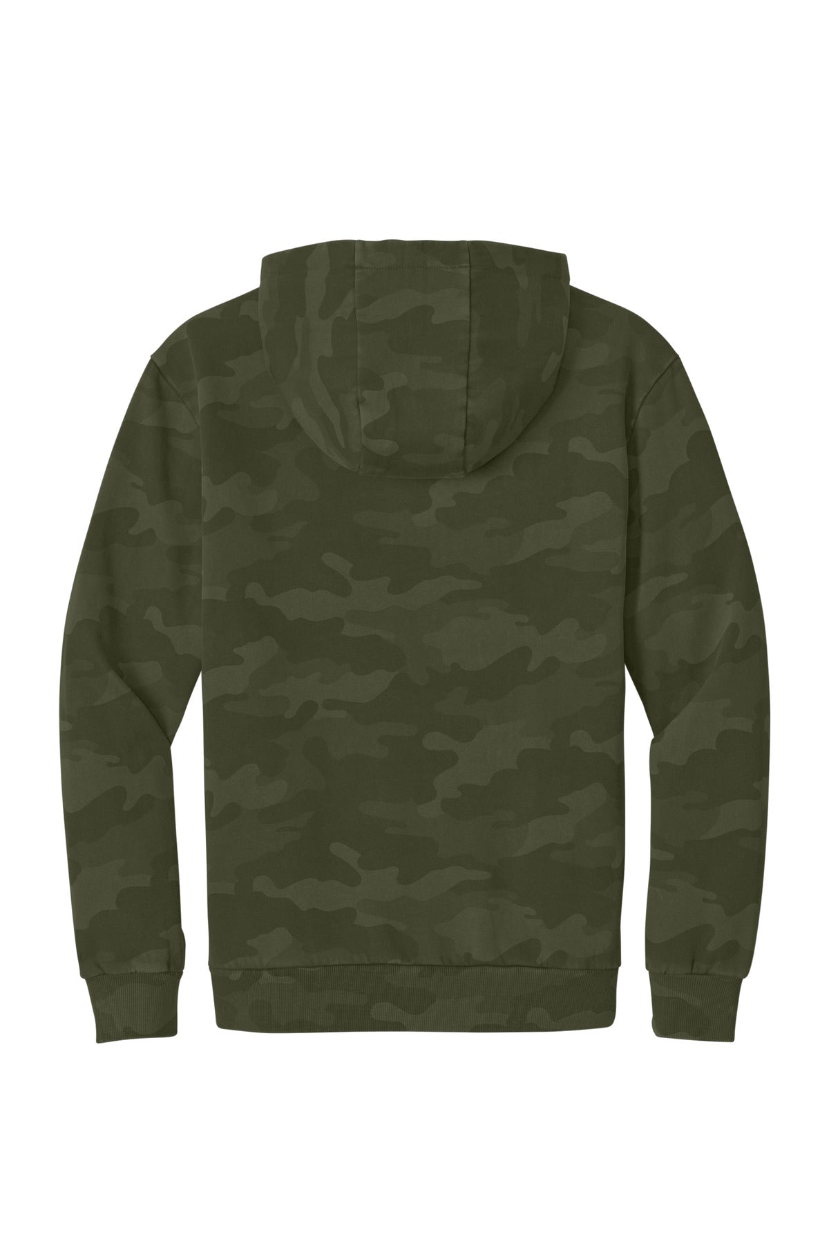 Rear View of OlvDrabGn District Wash Camo Fleece Hoodie DT2200C