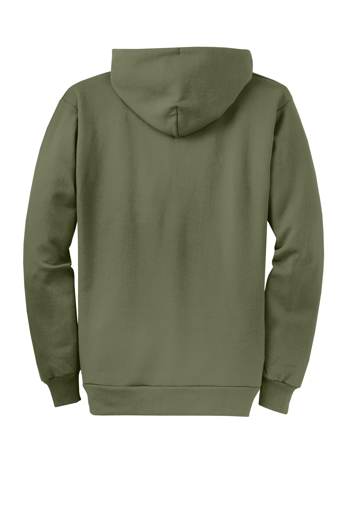 Rear View of OlvDrabGn Port & Co Core Fleece Full-Zip Hooded Sweatshirt. PC78ZH