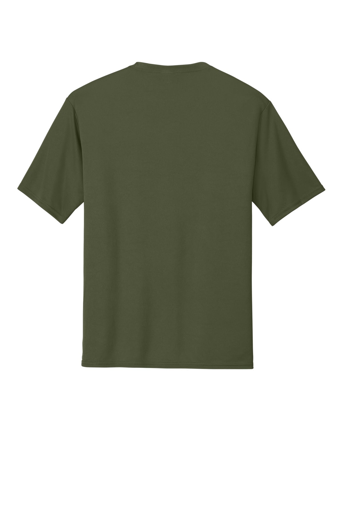 Rear View of OlvDrabGn Port & Co Performance Tee. PC380