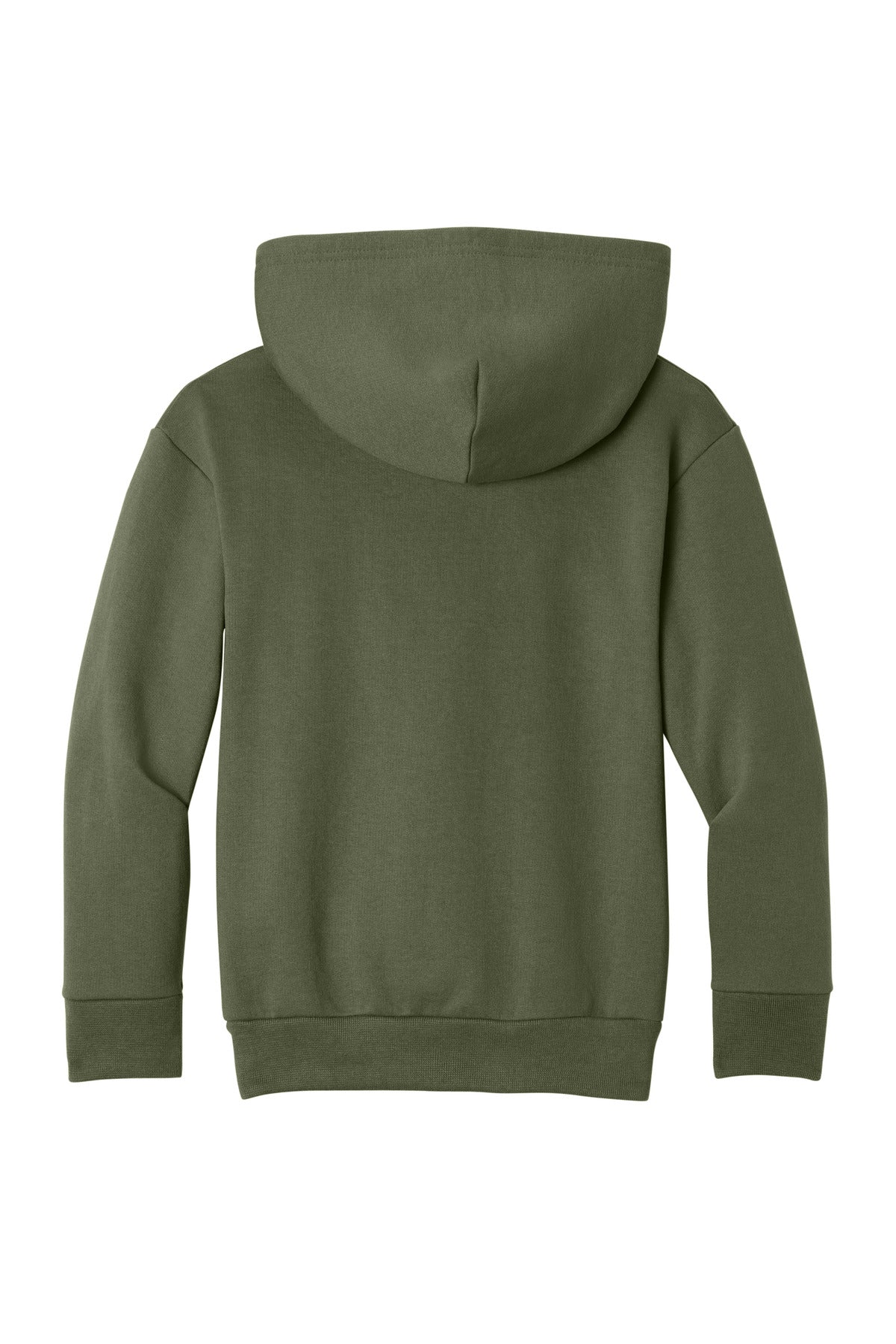 Rear View of OlvDrabGn Port & Co Youth Easy Fleece Pullover Hooded Sweatshirt PC68YH