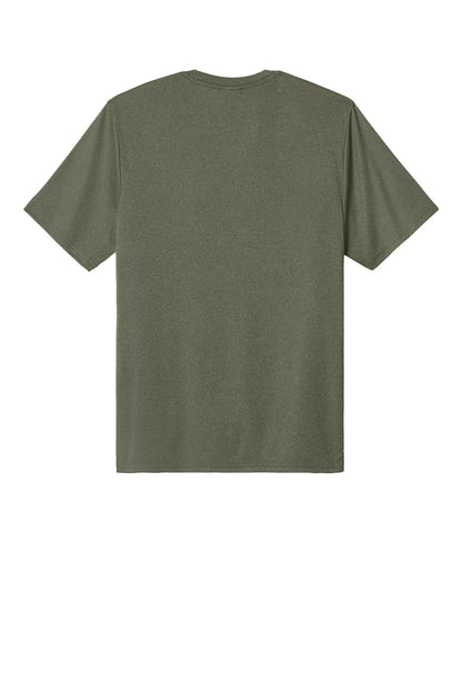 Rear View of OlvDrabGnH Port & Co Heather Performance Tee PC390