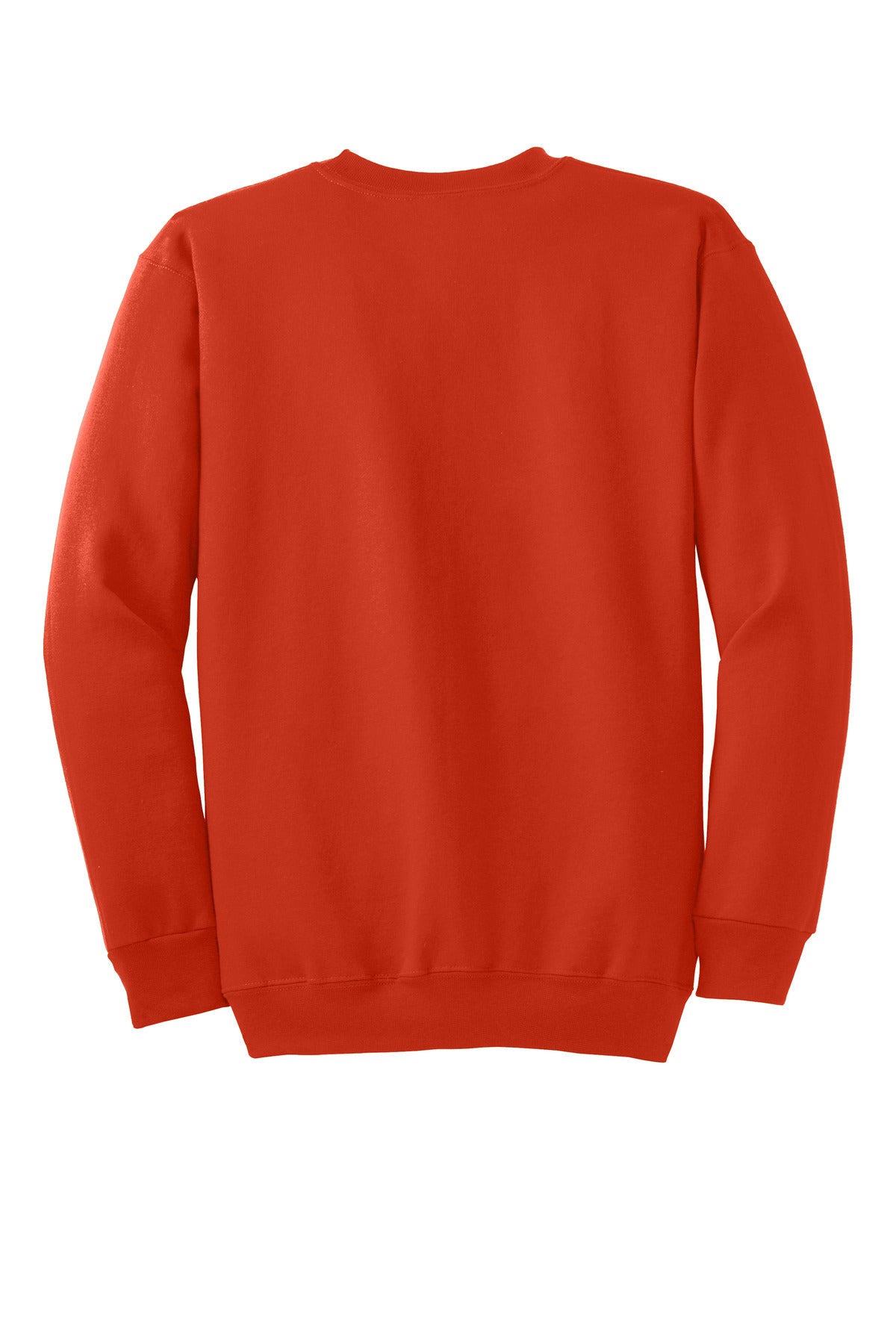 Rear View of Orange Port & Co Essential Fleece Crewneck Sweatshirt. PC90