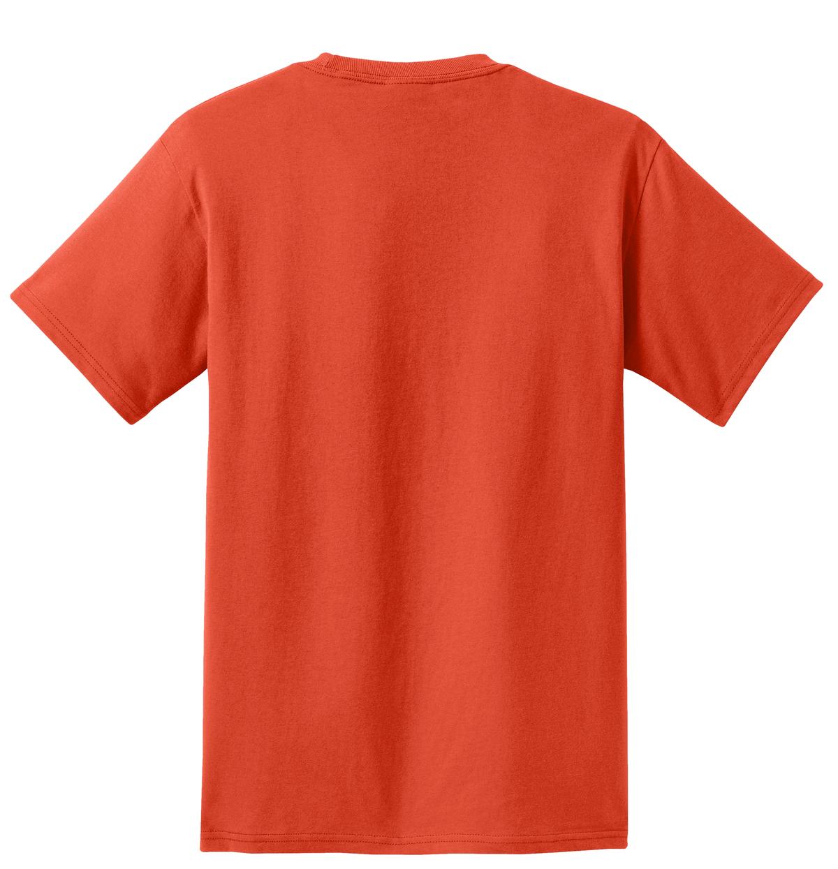 Rear View of Orange Port & Co Essential Pocket Tee. PC61P