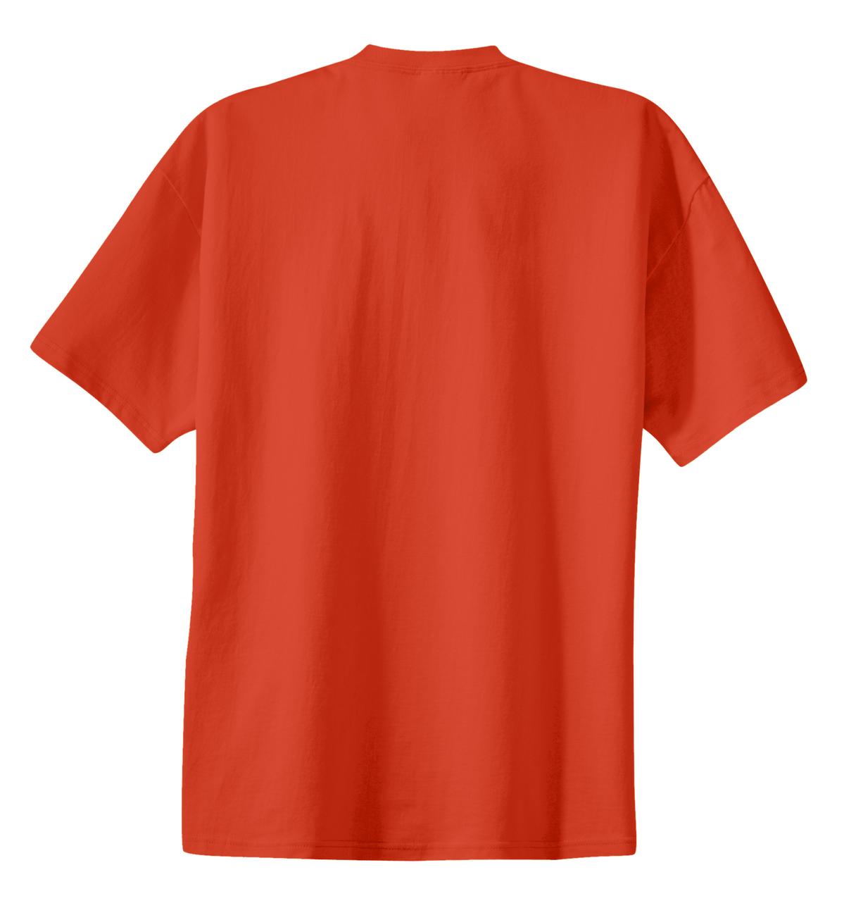 Rear View of Orange Port & Co Essential Tee. PC61