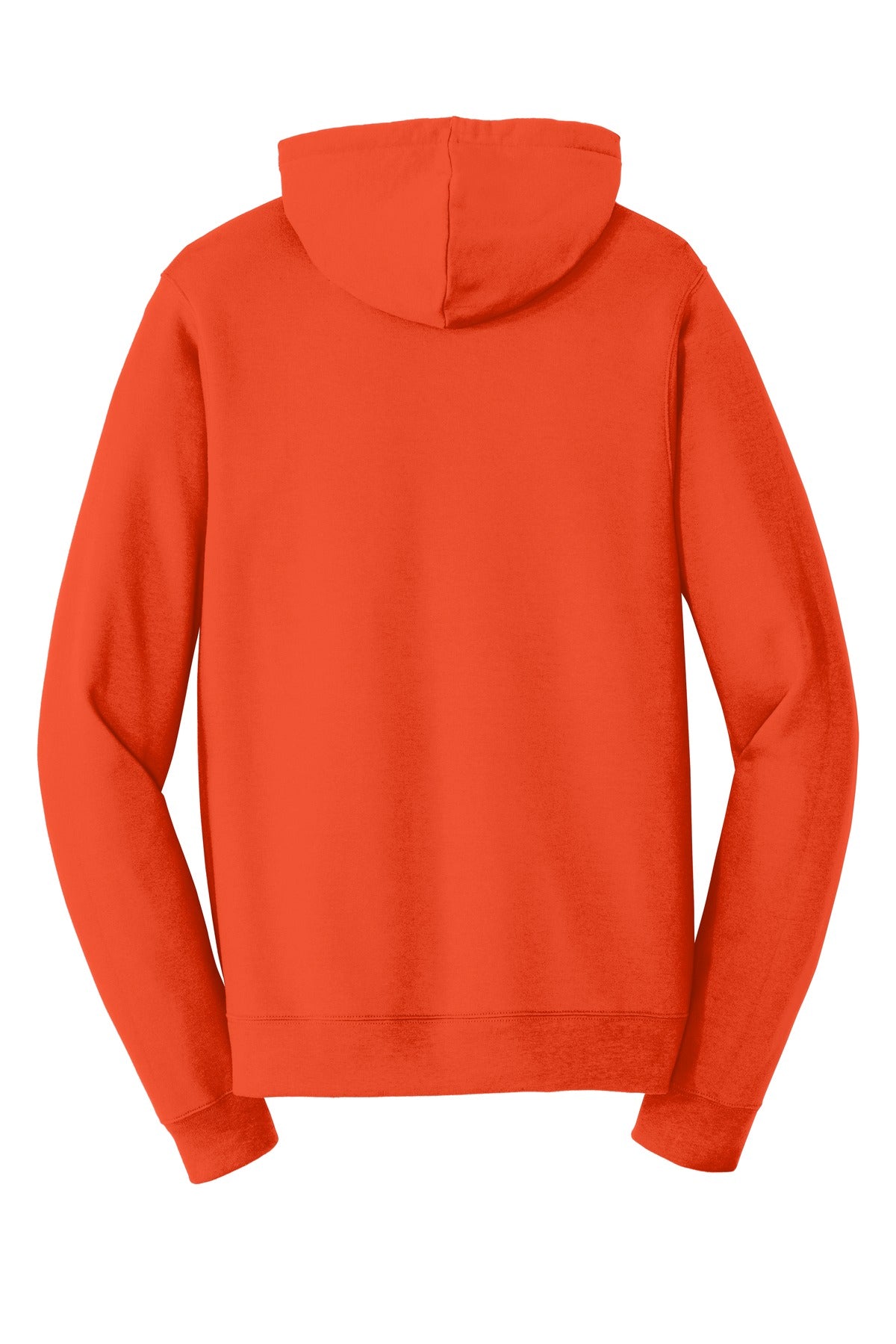 Rear View of Orange Port & Co Fan Favorite Fleece Pullover Hooded Sweatshirt. PC850H