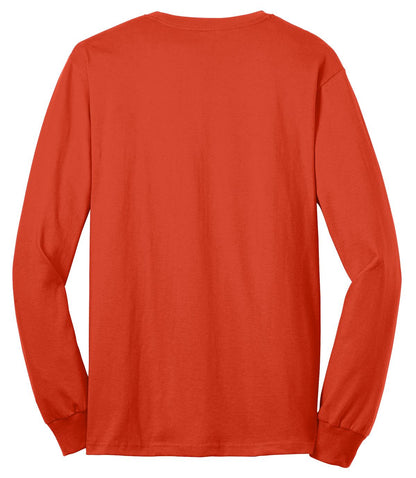 Rear View of Orange Port & Co Long Sleeve Core Blend Tee. PC55LS