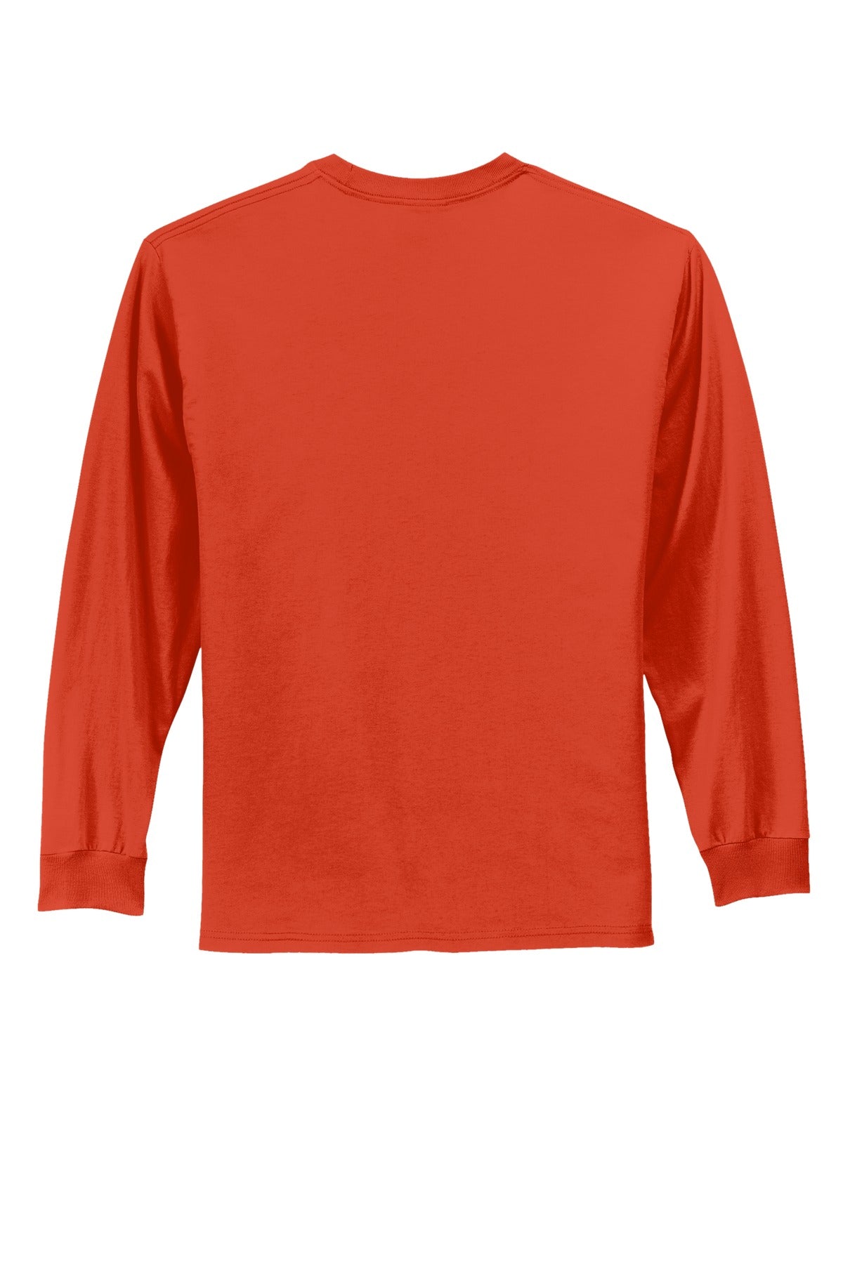 Rear View of Orange Port & Co Long Sleeve Essential Tee. PC61LS