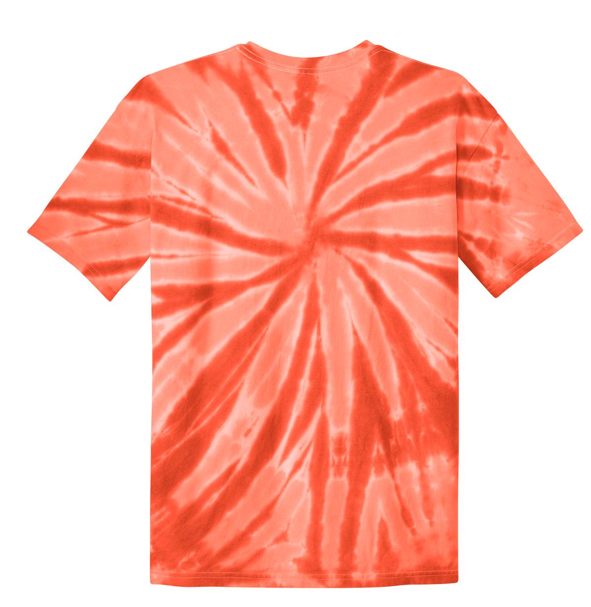 Rear View of Orange Port & Co Tie-Dye Tee. PC147