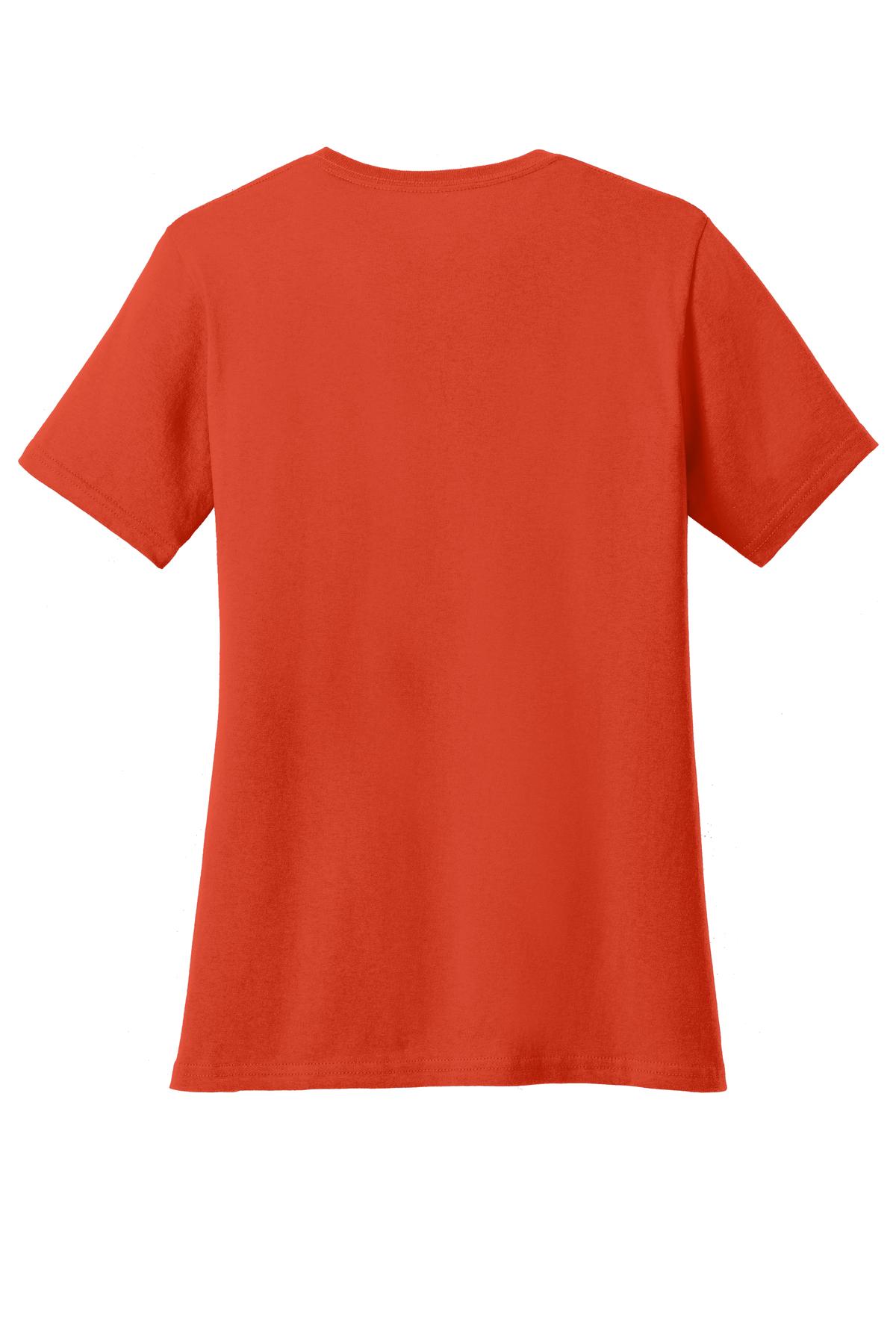 Rear View of Orange Port & Co Women's Core Cotton V-Neck Tee. LPC54V