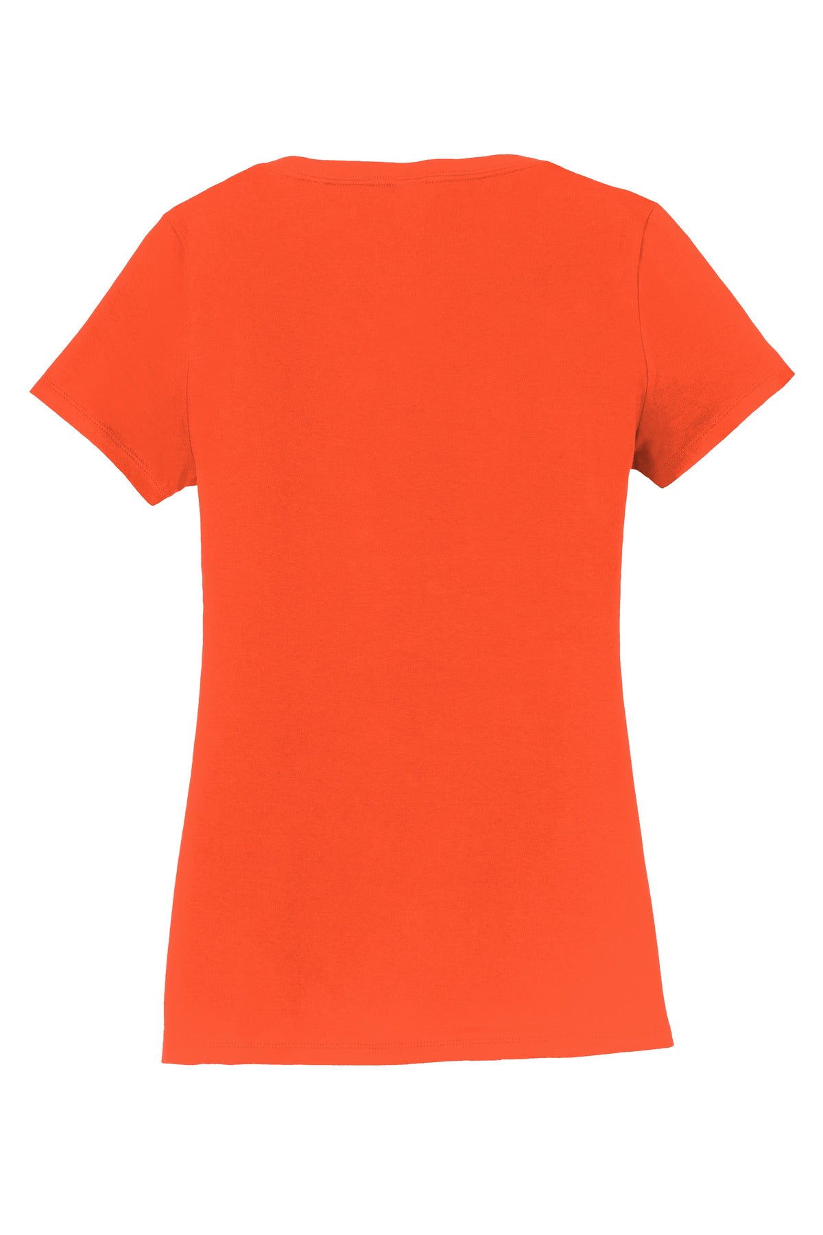 Rear View of Orange Port & Co Women's Fan Favorite V-Neck Tee. LPC450V