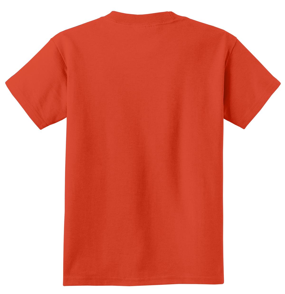Rear View of Orange Port & Co Youth Essential Tee. PC61Y