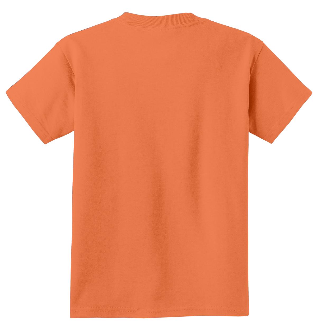 Rear View of Orange Shrbt Port & Co Youth Essential Tee. PC61Y