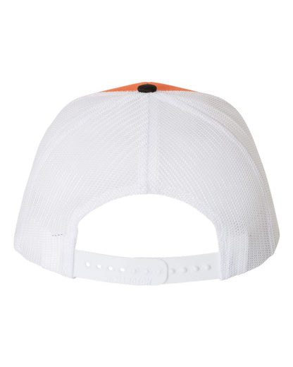 Rear View of Orange/ White/ Black Snapback Trucker Cap - 112