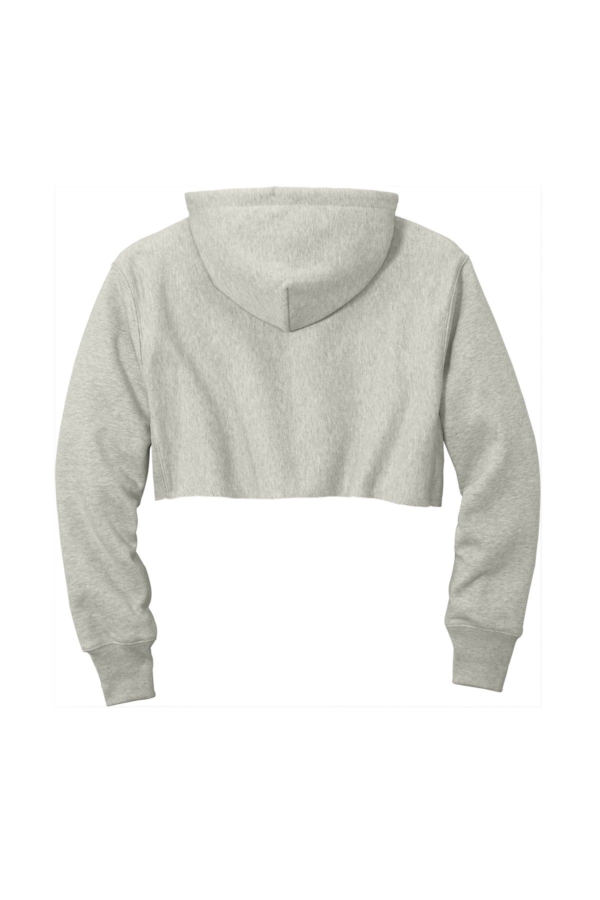 Rear View of OxfordGrey Champion Women's Reverse Weave Cropped Cut-Off Hooded Sweatshirt RW01W