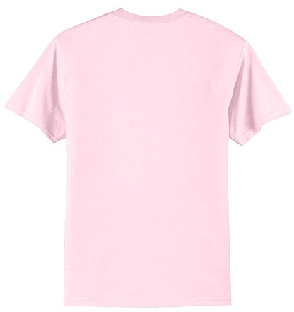 Rear View of Pale Pink Port & Co Core Blend Tee. PC55