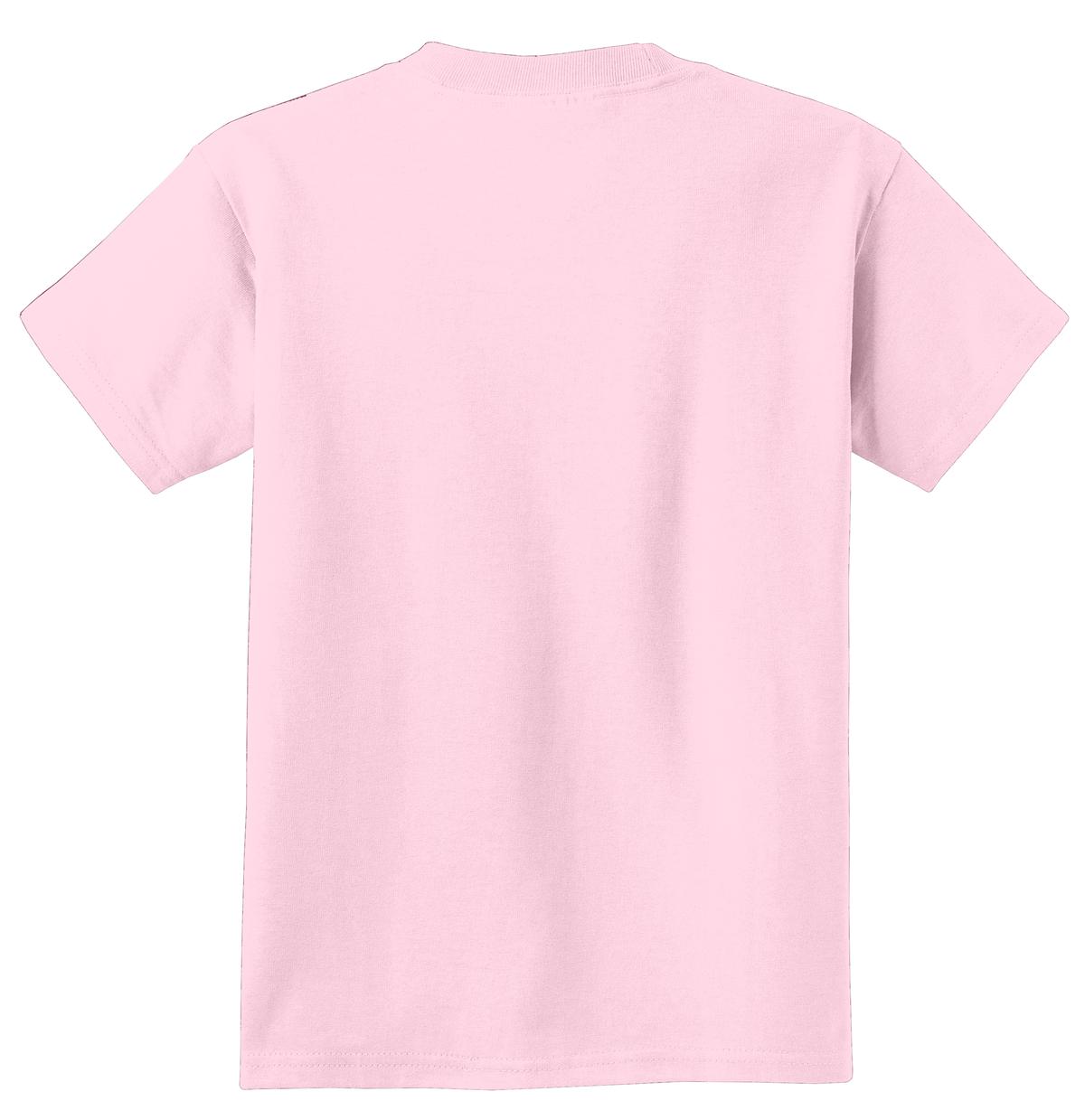 Rear View of Pale Pink Port & Co Youth Essential Tee. PC61Y