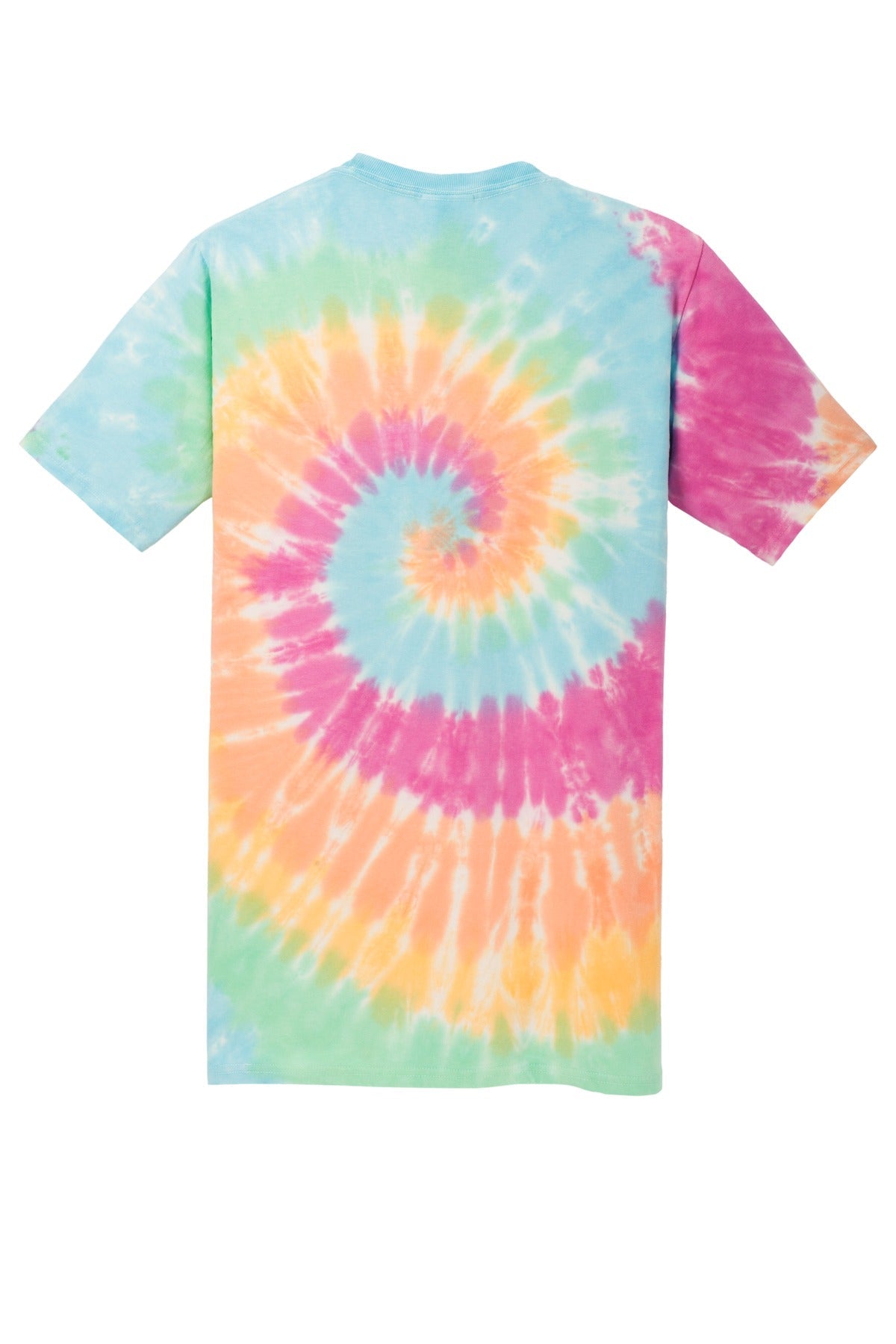 Rear View of Pastel Rainbow Port & Co Tie-Dye Tee. PC147