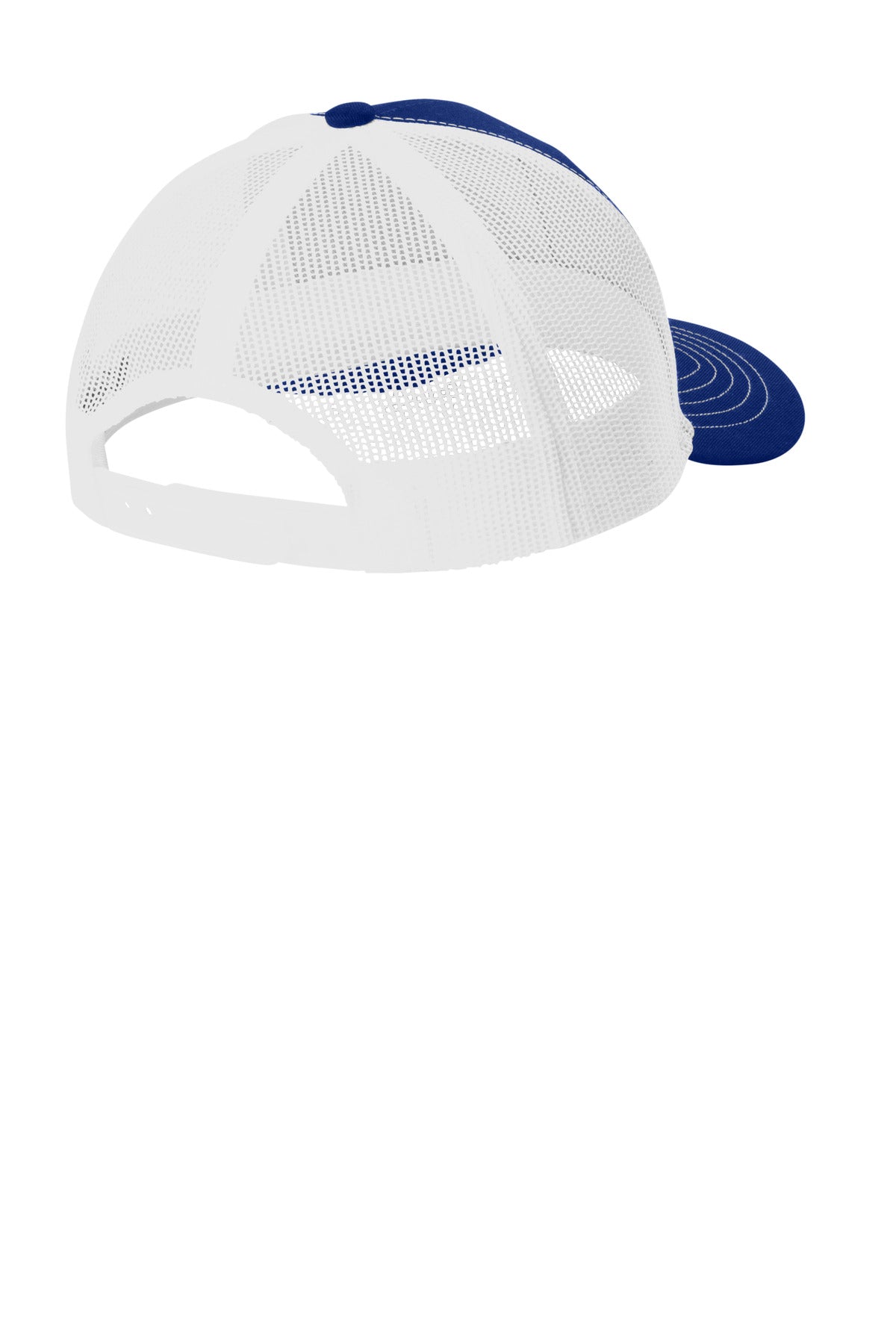 Rear View of PatBl/Wht Port Authority Youth Snapback Trucker Cap YC402