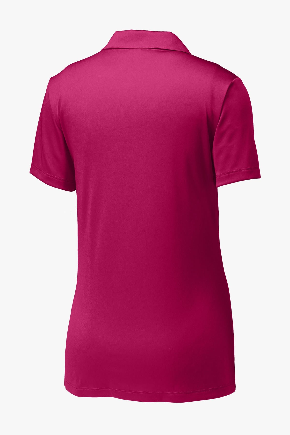 Rear View of Pink Raspberry Sport-Tek Women's PosiCharge Competitor Polo. LST550