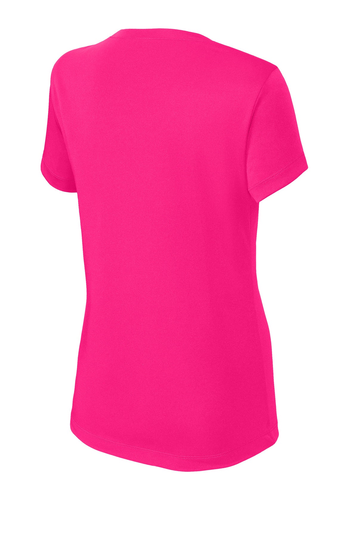 Rear View of Pink Raspberry Sport-Tek Women's PosiCharge Competitor V-Neck Tee. LST353