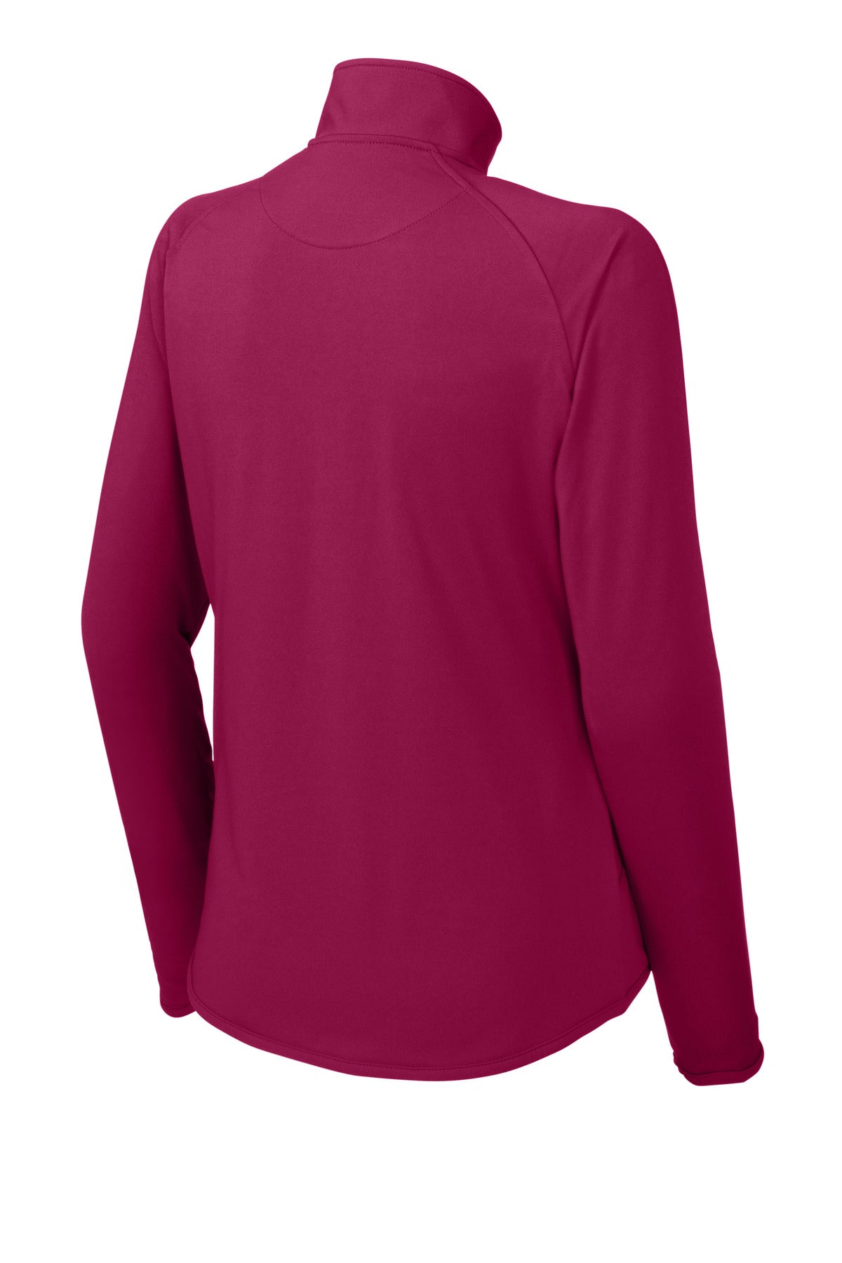 Rear View of Pink Rush Sport-Tek Women's Sport-Wick Stretch 1/4-Zip Pullover. LST850