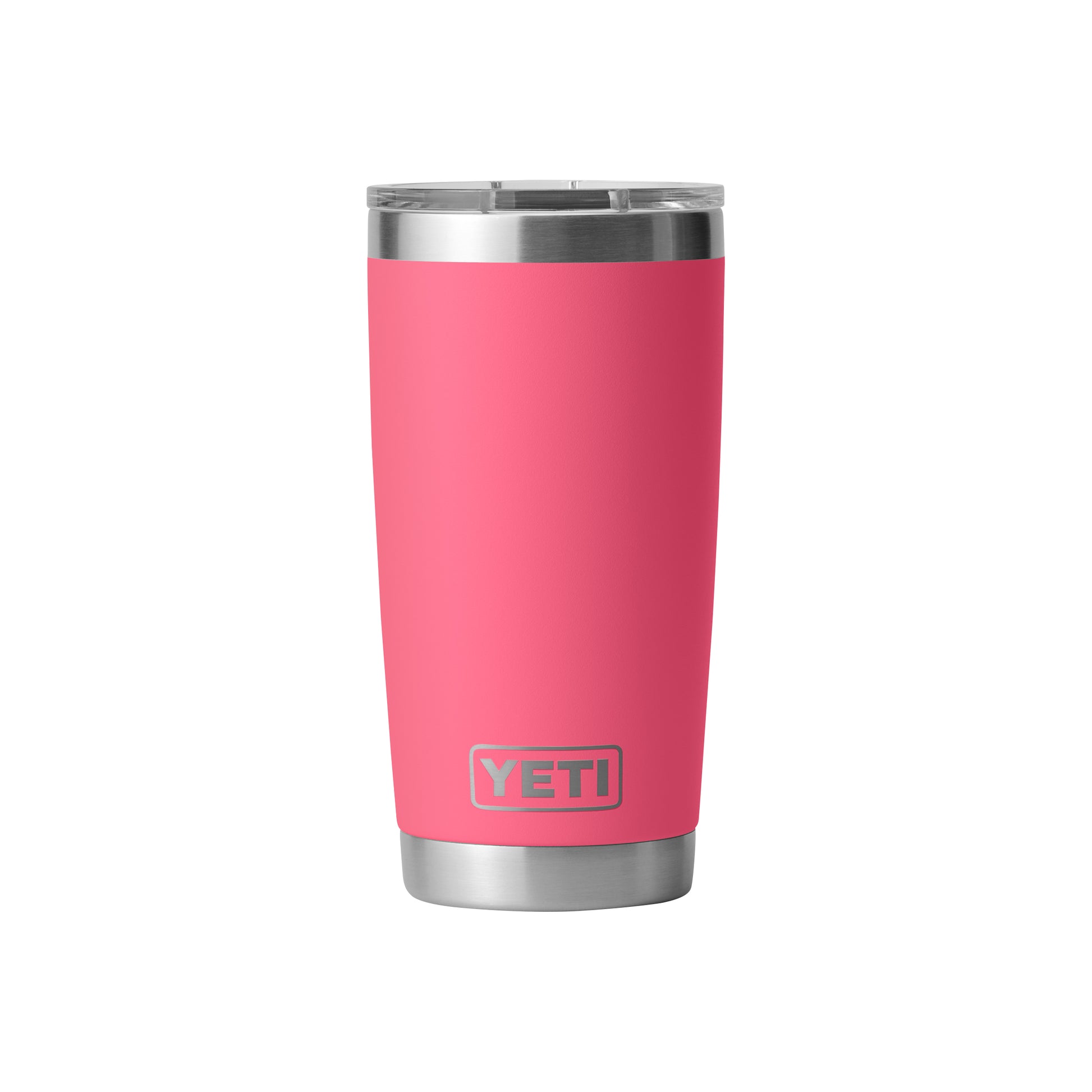 Rear View of Pink-Tropical Rambler® 20 oz Tumbler MagSlider™ Lid plain
