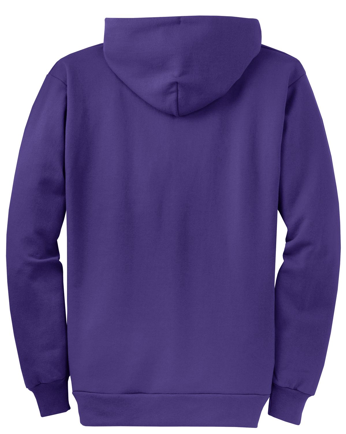 Rear View of Purple Port & Co Core Fleece Full-Zip Hooded Sweatshirt. PC78ZH