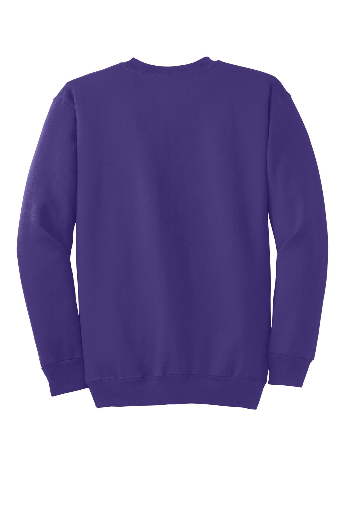 Rear View of Purple Port & Co Essential Fleece Crewneck Sweatshirt. PC90