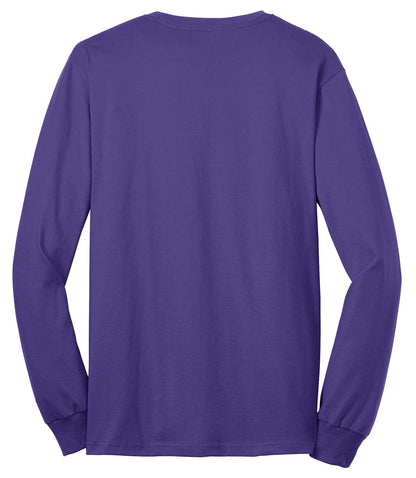 Rear View of Purple Port & Co Long Sleeve Core Blend Tee. PC55LS