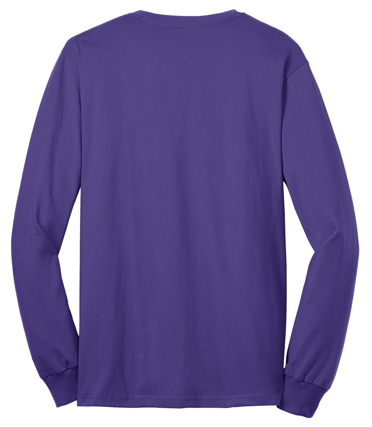 Rear View of Purple Port & Co Long Sleeve Core Blend Tee. PC55LS