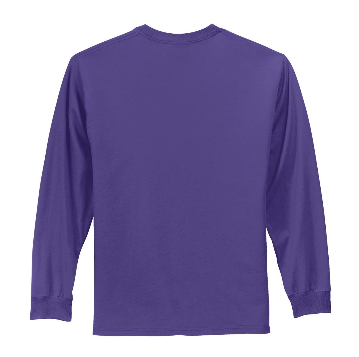 Rear View of Purple Port & Co Long Sleeve Essential Tee. PC61LS