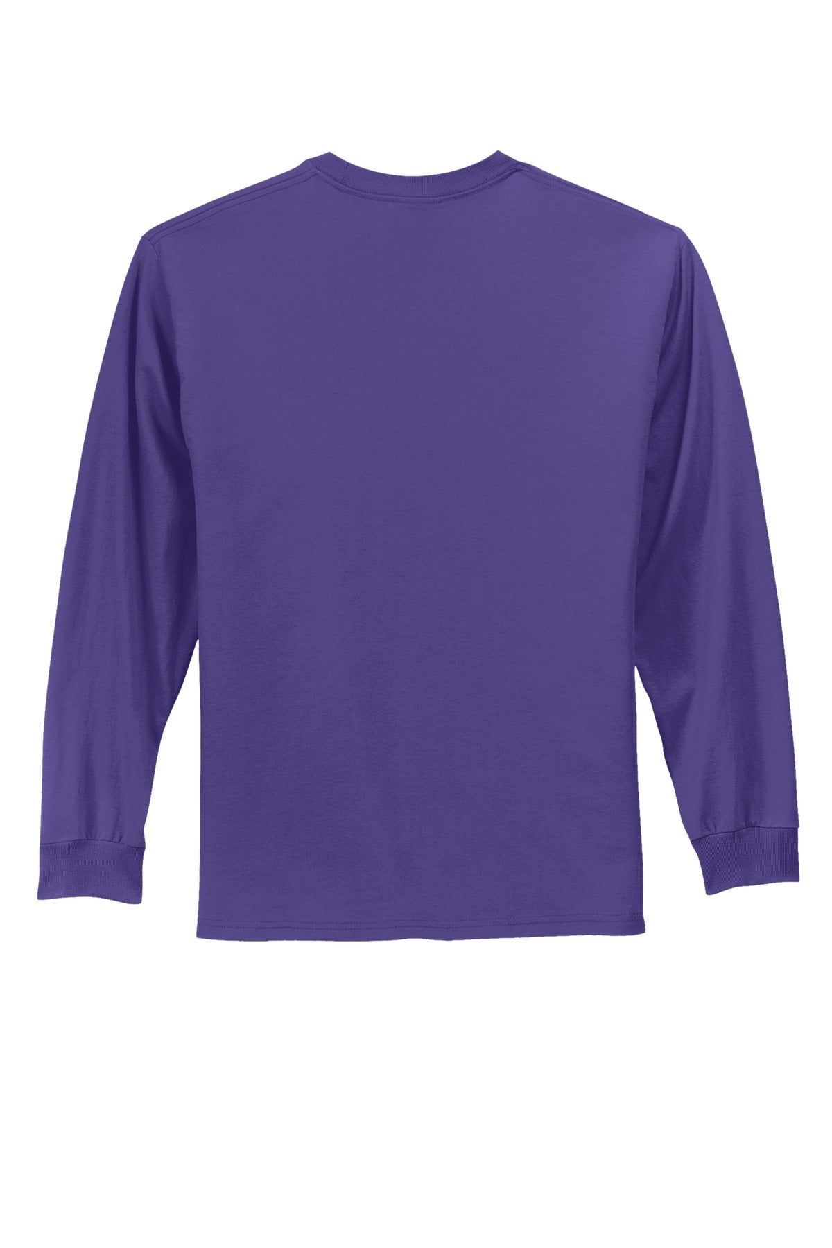 Rear View of Purple Port & Co Long Sleeve Essential Tee. PC61LS