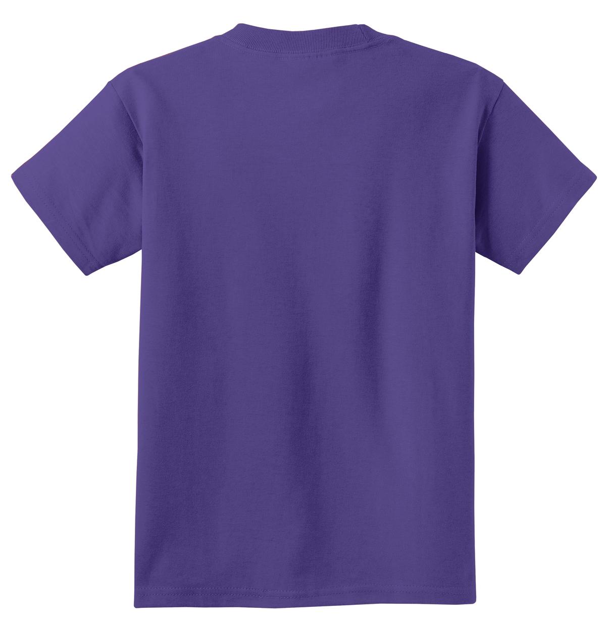 Rear View of Purple Port & Co Youth Essential Tee. PC61Y