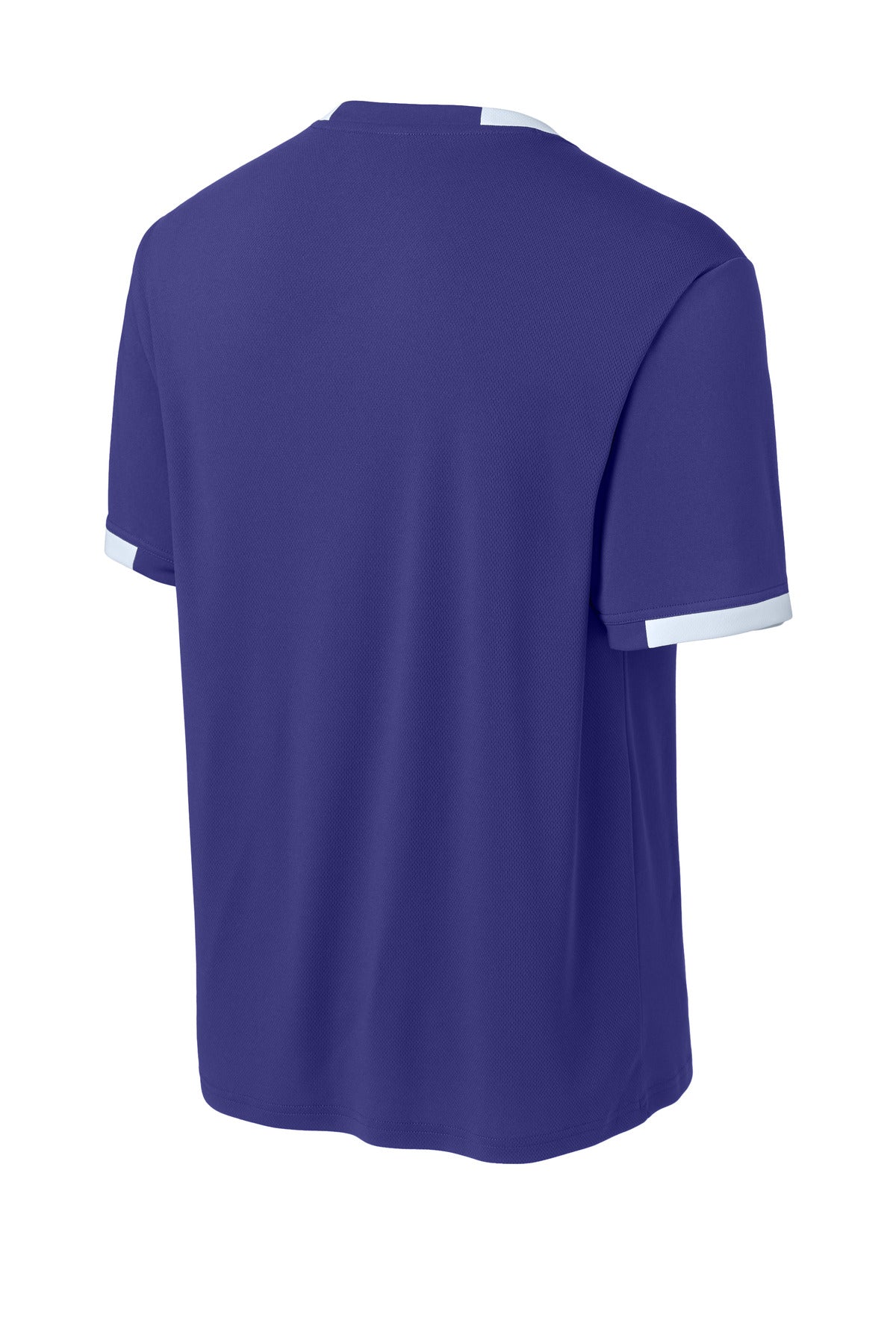 Rear View of Purple/Wh Sport-Tek Club Short Sleeve Crew ST440