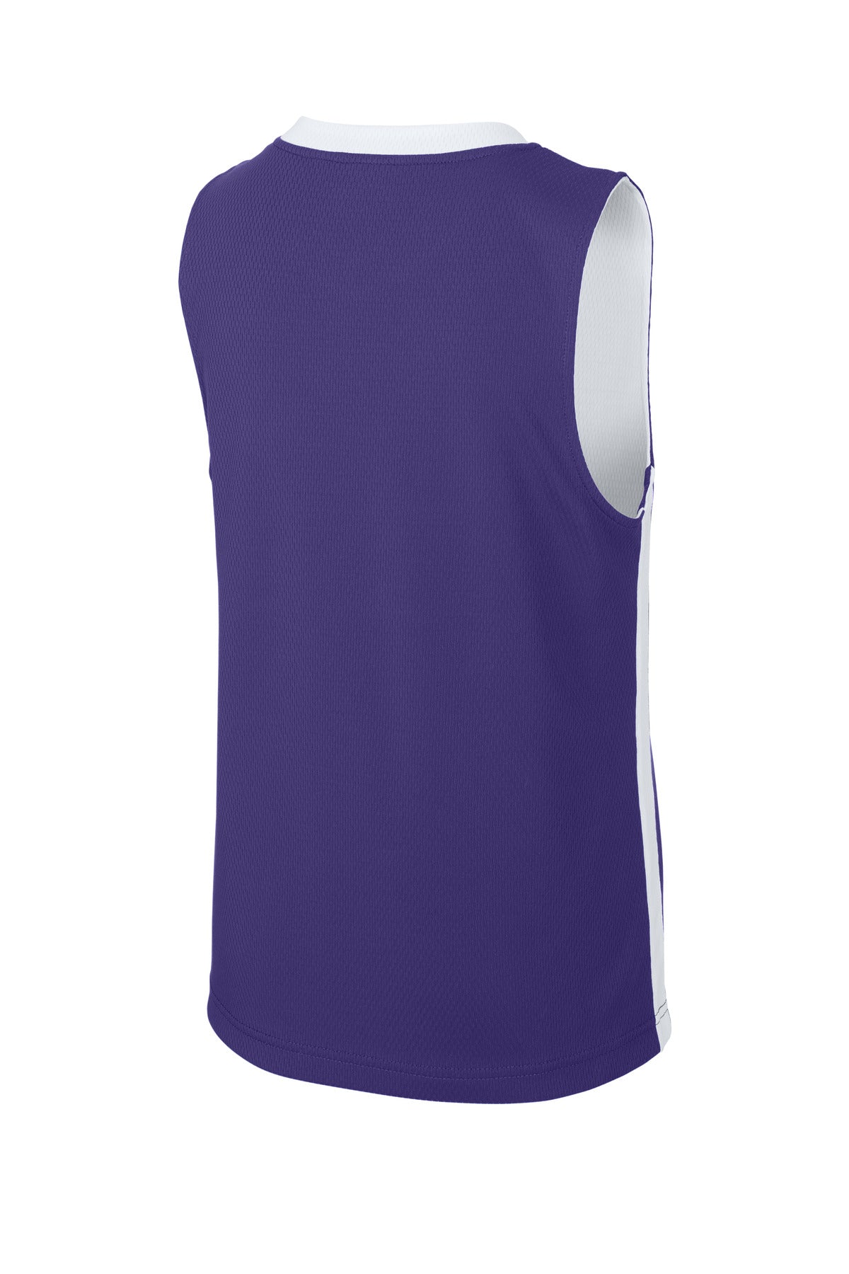 Rear View of Purple/Wh Sport-Tek Youth Rival Basketball Rev Jersey YST900
