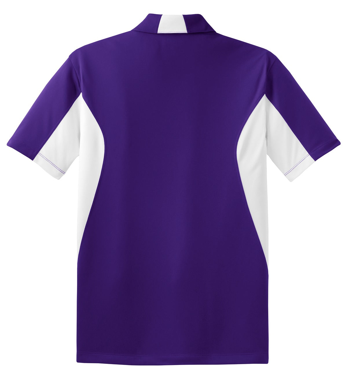 Rear View of Purple/White Sport-Tek Side Blocked Micropique Sport-Wick Polo. ST655
