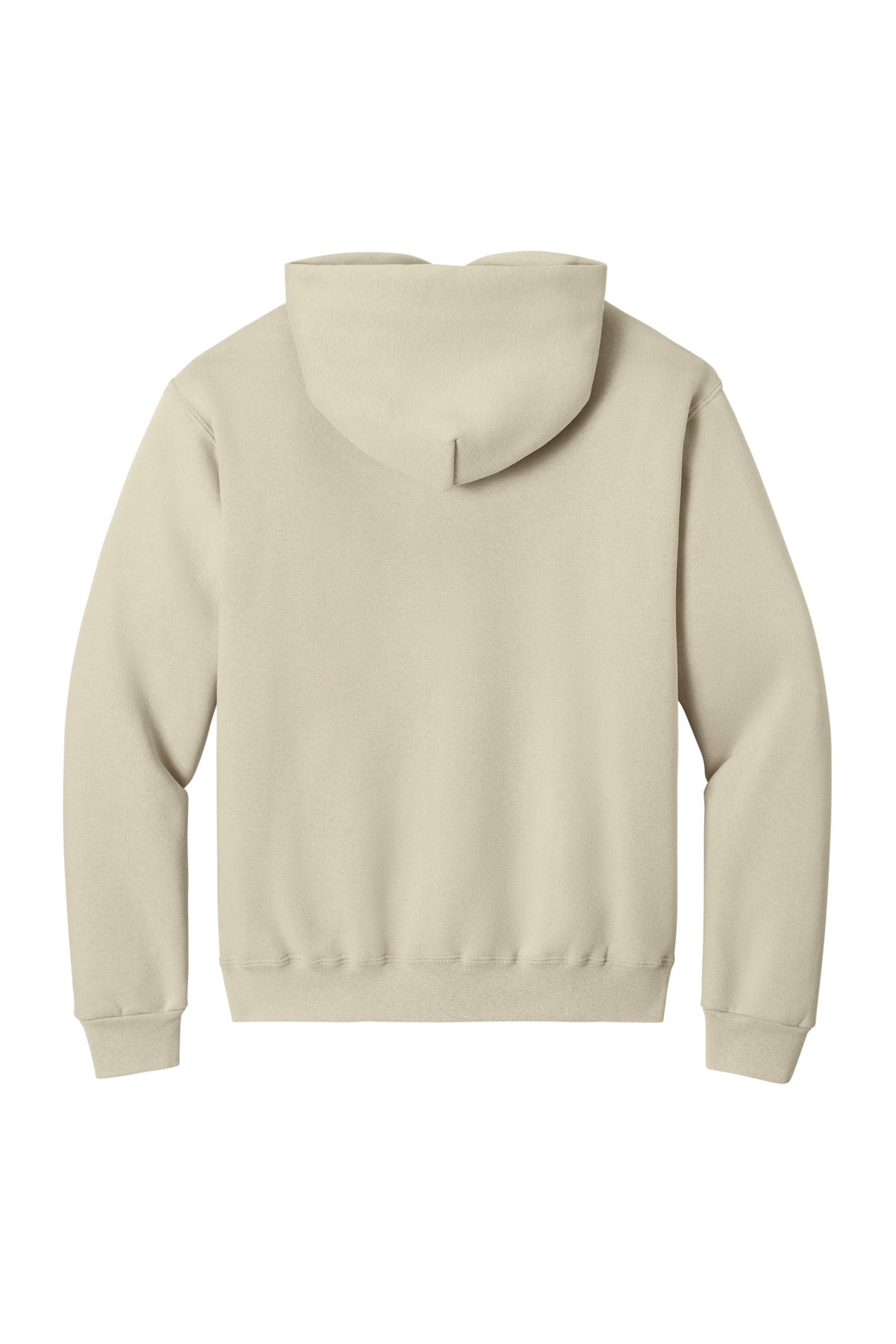 Rear View of Putty Jerzees Rugged Unisex Hooded Sweatshirt H12M