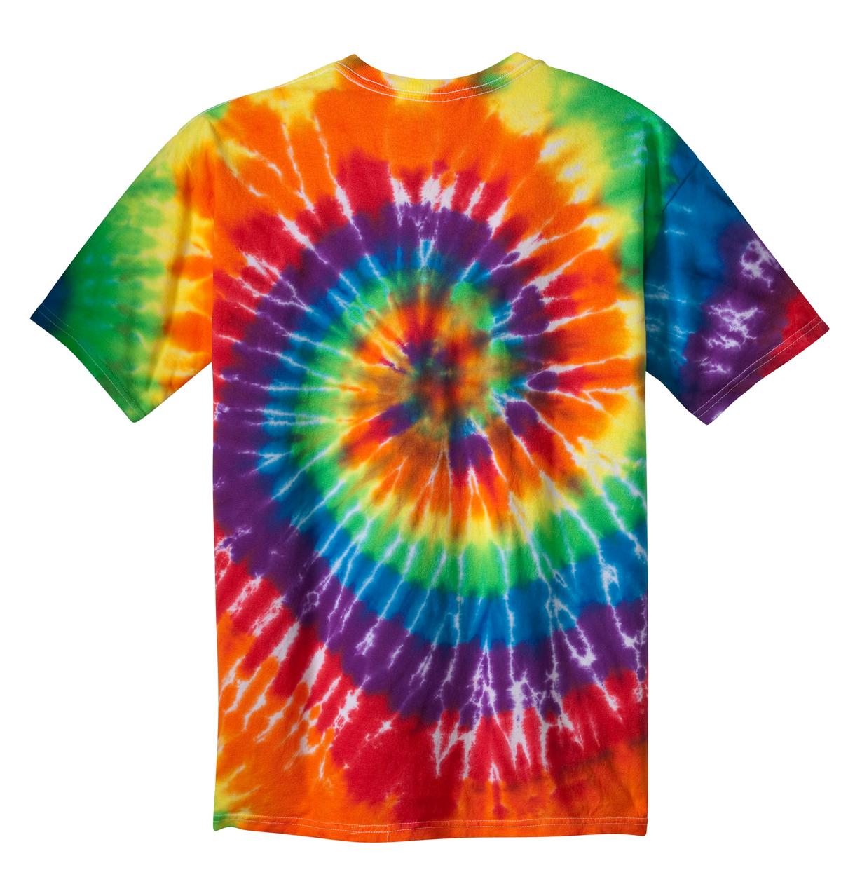 Rear View of Rainbow Port & Co Tie-Dye Tee. PC147