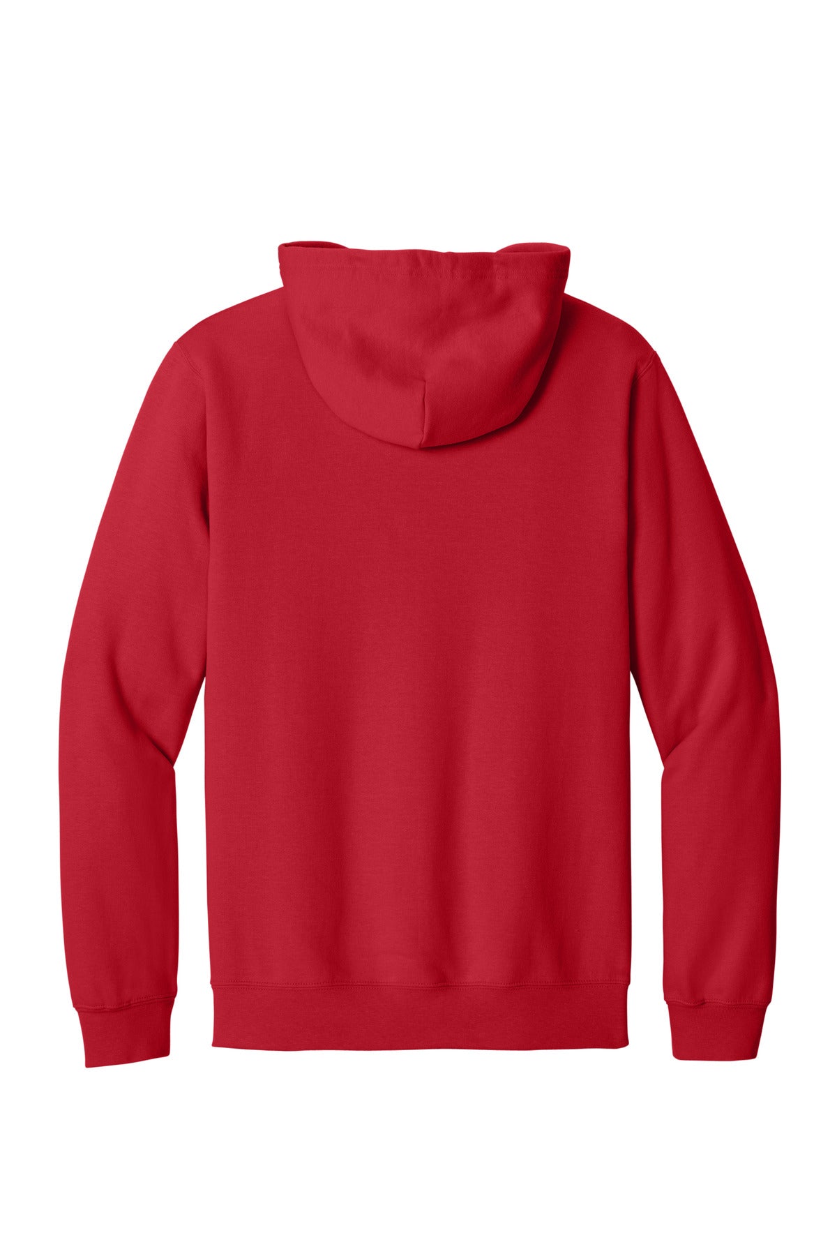 Rear View of Red Gildan Softstyle Midweight Fleece Full-Zip Hooded Sweatshirt SF600