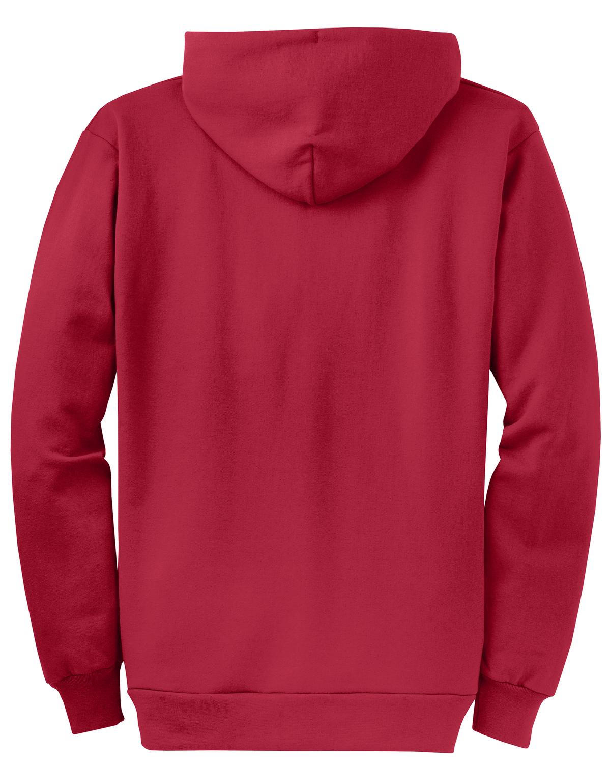 Rear View of Red Port & Co Core Fleece Full-Zip Hooded Sweatshirt. PC78ZH
