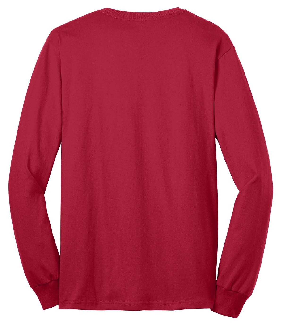 Rear View of Red Port & Co Long Sleeve Core Blend Tee. PC55LS