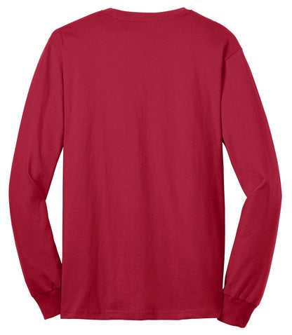 Rear View of Red Port & Co Long Sleeve Core Blend Tee. PC55LS