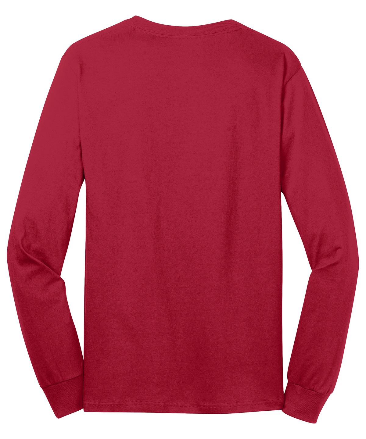 Rear View of Red Port & Co Long Sleeve Core Cotton Tee. PC54LS