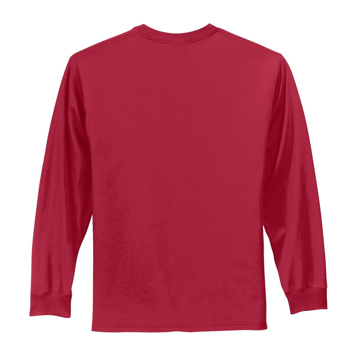Rear View of Red Port & Co Long Sleeve Essential Tee. PC61LS