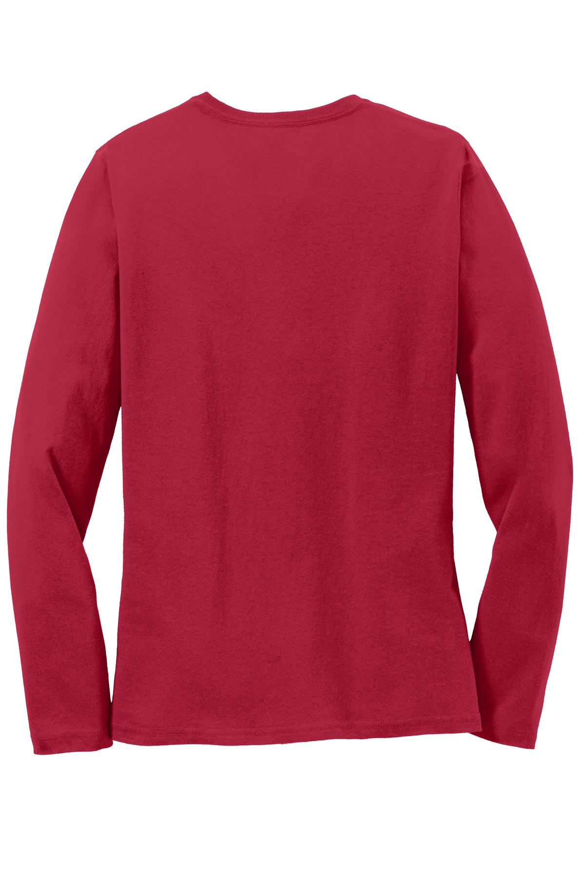 Rear View of Red Port & Co Women's Long Sleeve Core Cotton Tee. LPC54LS
