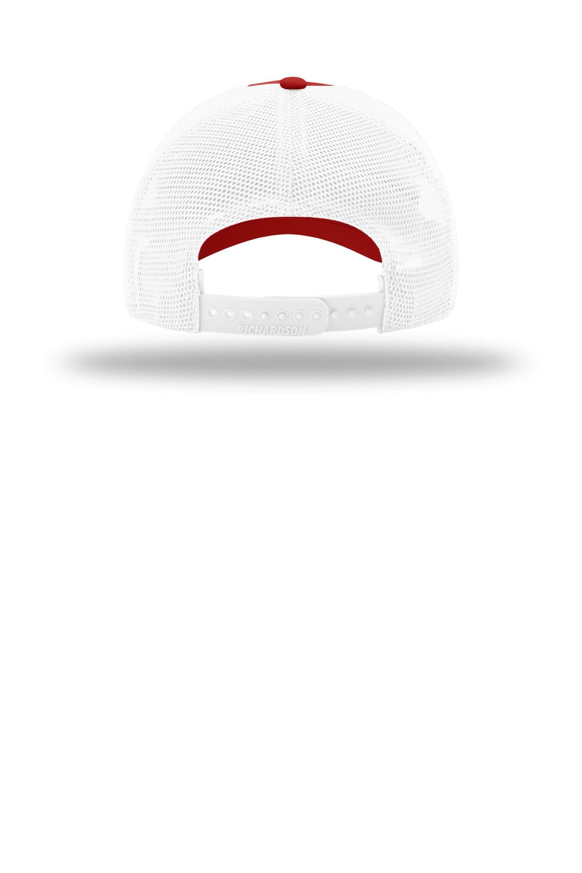 Rear View of Red/White Richardson Garment Washed Trucker 111